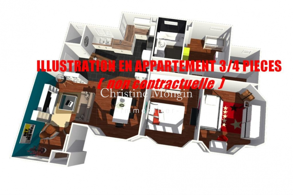 plan 3D appartement 4 pieces